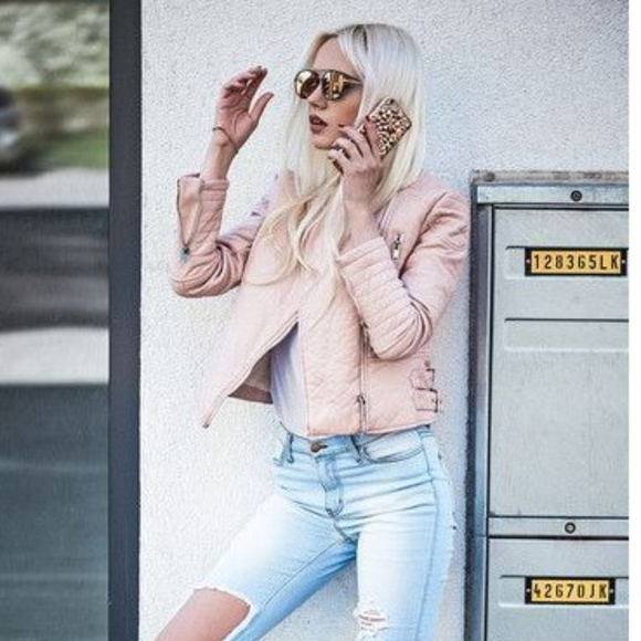 Zara Jackets & Blazers - Zara Soft Pink Faux Leather Moto Jacket XS